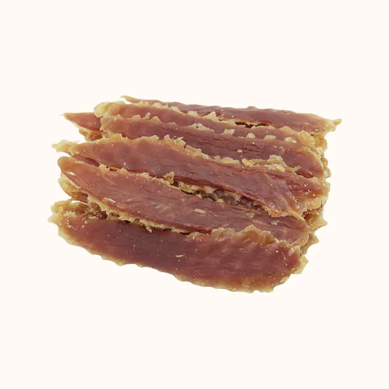 Overlapping reddish-brown Duck Jerky Whole dog treats with pale edges